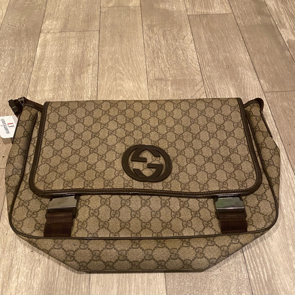 Auth Gucci PVC canvas messenger/crossbody bag